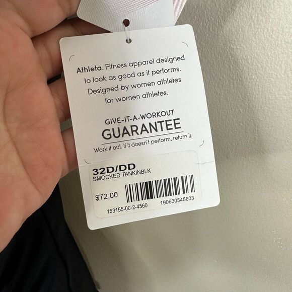 NEW Athleta Smocked Tankini Top Size 34D/DD Black Underwired Swimwear - Picture 10 of 12